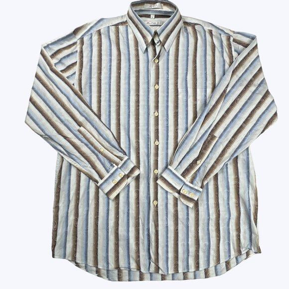 Alan Flusser Men's Shirt Size Medium Long Sleeve Button Front Paisley and stripe - Picture 2 of 7